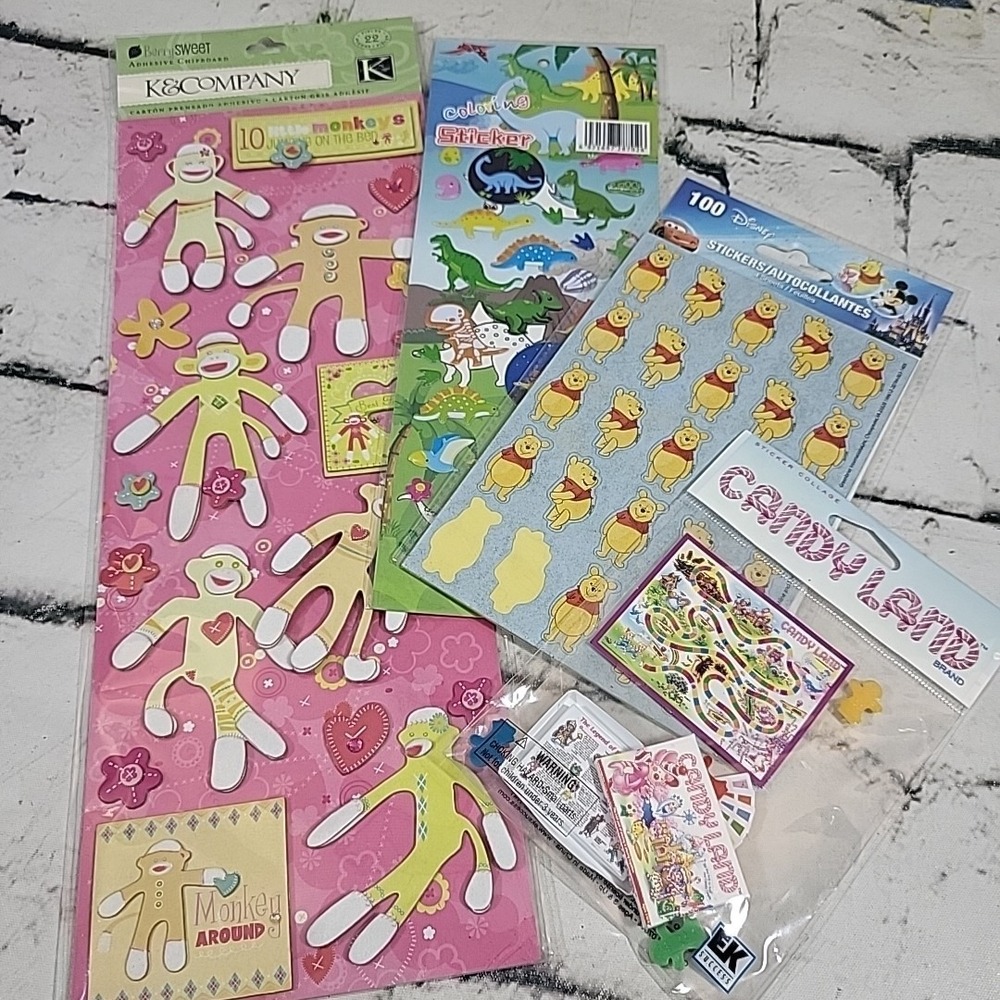 Childrens Scrapbooking Stickers 3D‎ Autocollants Lot Sock Monkey Pooh Dinosaurs
